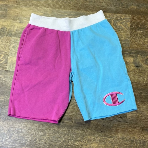 Champion Reverse Weave Cut Off Teal Pink Colorblock Sweat Shorts Adult Medium - Picture 1 of 11